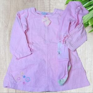 LE TOP Corduroy Dress and Tights Set 6Y Rare Easter Dog Zipper Flower